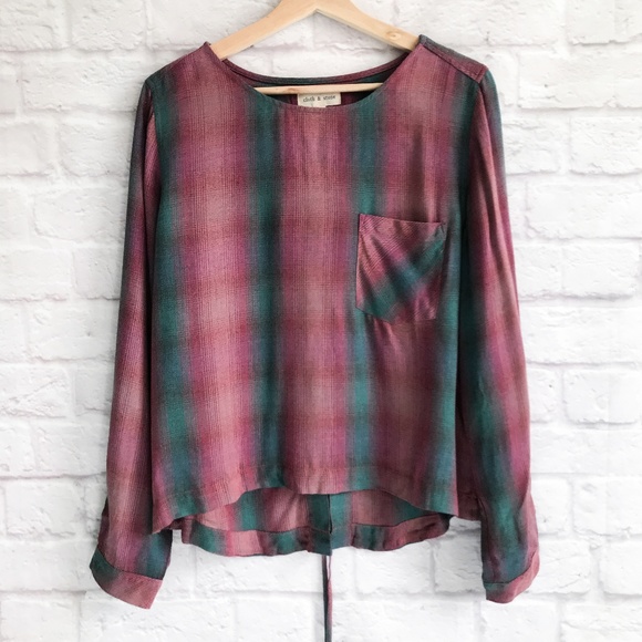 Cloth & Stone Lace Up Plaid Top Size Medium - Picture 1 of 5